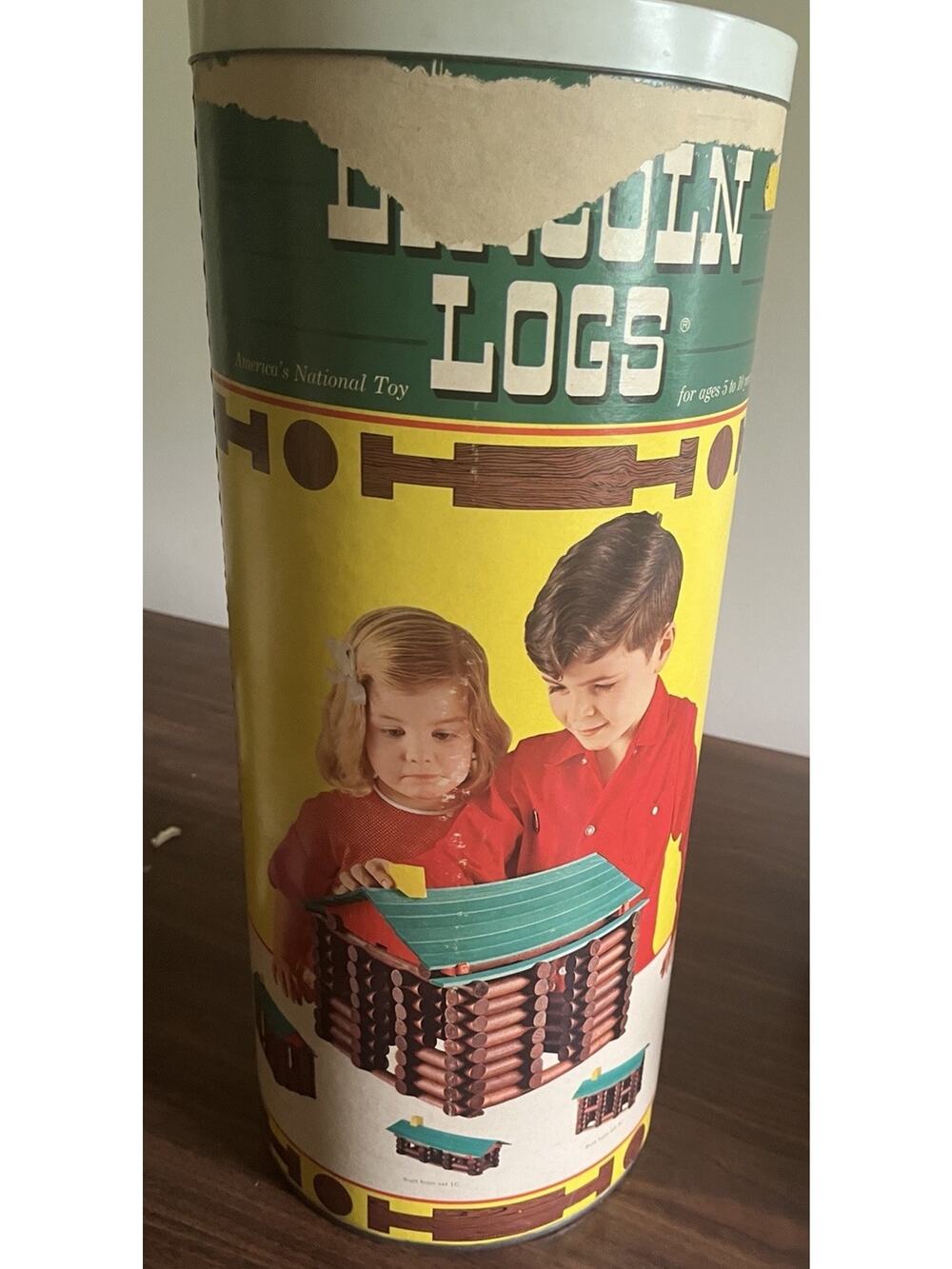 Vtg Lincoln Logs Set 5C Wood Building Set Original Canister Paper Manual 50s 60s